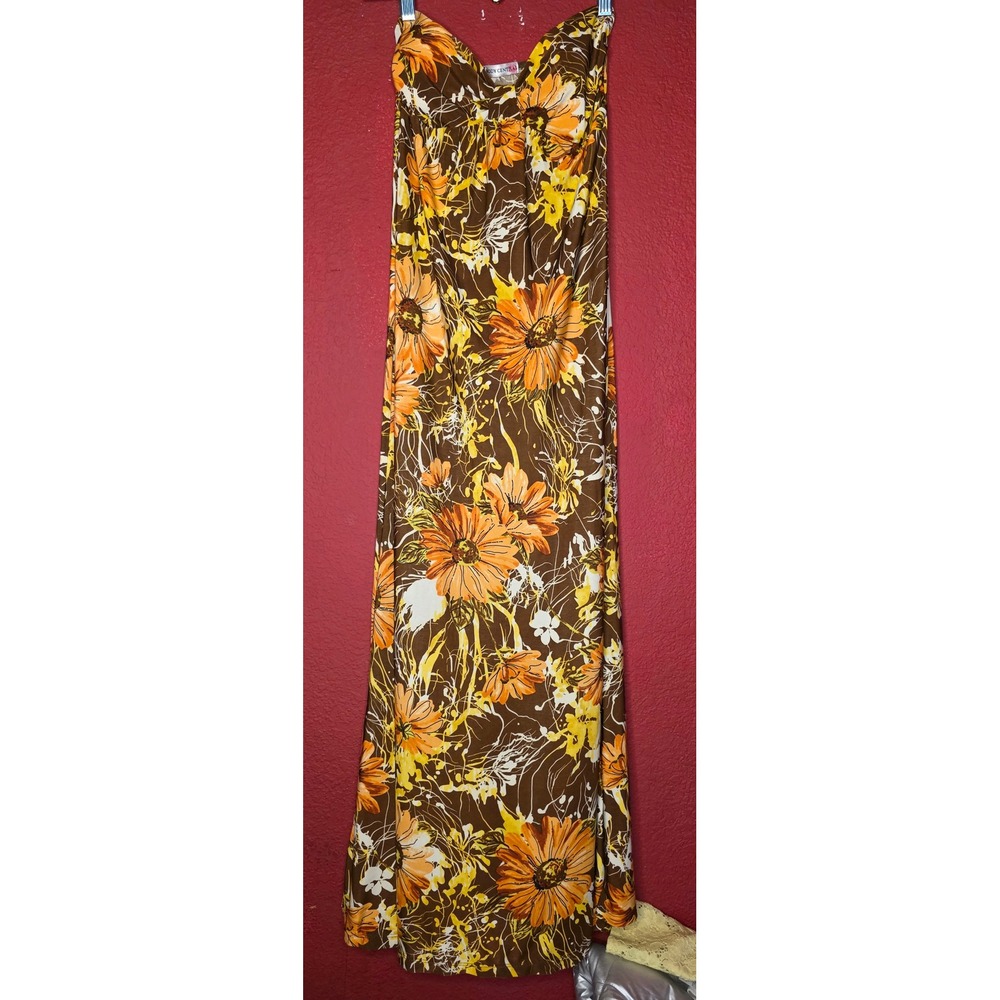 Vintage Body Central Floral Maxi Dress Brown Yellow Orange S